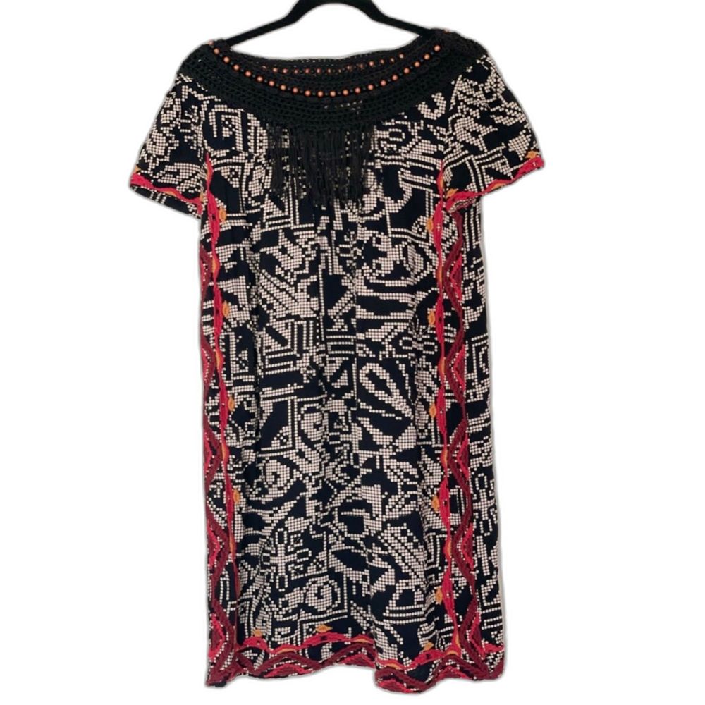 Floreat Anthropologie Embroidered Beaded Boho Lined Dress Size Small F59